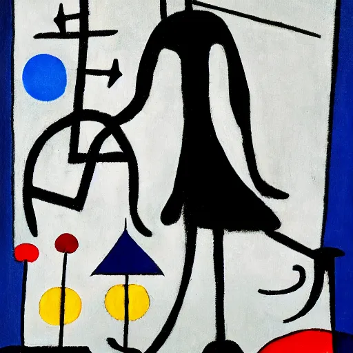 Prompt: an acryllic painting dubrovnik, on a pale background, muted palette mostly white, black, gray, dark red, dark blue, strange characters and interesting shapes, woman with parasol, figure on penny farthing, minimalistic, mixed media, in the styles of both joan miro and mark rothko