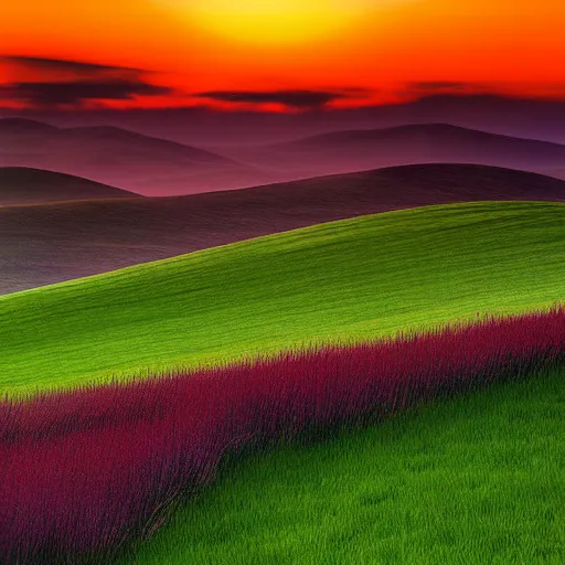 Prompt: windows xp background during sunset