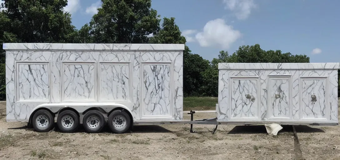 Image similar to islamic and indian - inspired ivory - white marble tiny mausoleum on trailer