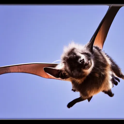 Image similar to a bat kitten flying, Canon EOS R3, telephoto, very detailed, 4k