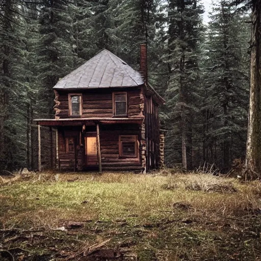 Image similar to a extremly blurry photo of a Eerie cabin in the middle of the woods in the style of old 2000 iphone