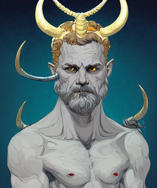 Prompt: a portrait of zeus with horns, fantasy, elegant, digital painting, artstation, concept art, matte, sharp focus, illustration, art by josan gonzalez