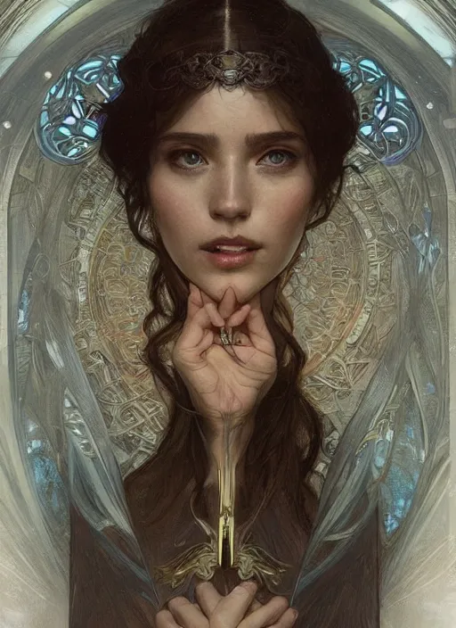 Prompt: portrait of a stunningly beautiful, highly detailed, 3 5 mm photo, artstation, concept art, sharp focus, 2 8 mm macro photo, art by artgerm and greg rutkowski and alphonse mucha, incredibly beautiful and symmetrical, incredibly detailed, award winning art, royal