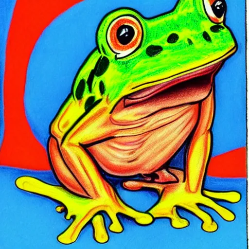 Prompt: matt furie boys club frog character colourful realistic drawing