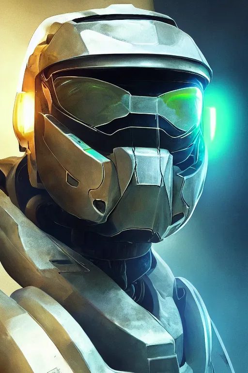 Image similar to robot ninja mask helmet halo master chief radiating a glowing aura global illumination ray tracing hdr fanart arstation by ian pesty and katarzyna da „ bek - chmiel