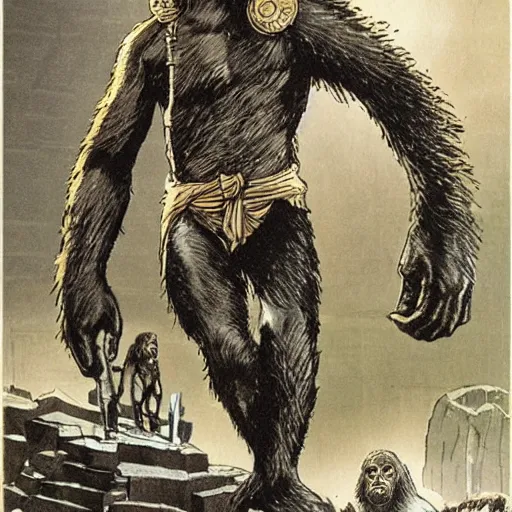 Image similar to planet of the apes in the bronze age highly detailed concept art