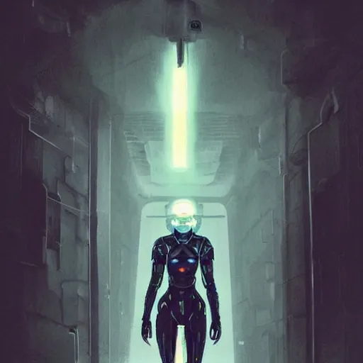 Image similar to humanoid electric transparent lightning elemental wearing sci-fi goggles, haunted spaceship hallway, sci-fi artwork, horror, 8k, concept art, dramatic pose, art by artgerm and greg rutkowski