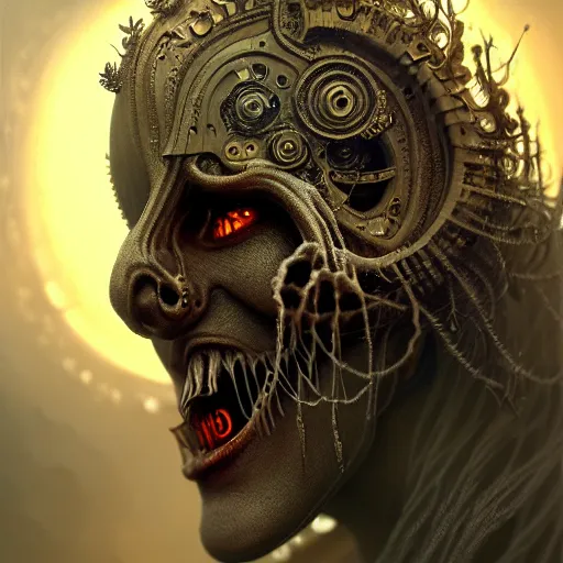 Image similar to terrifying unholy crying ghost, very detailed face, detailed features, fantasy, circuitry, explosion, dramatic, intricate, elegant, highly detailed, digital painting, artstation, concept art, smooth, sharp focus, illustration, art by Gustave Dore, octane render