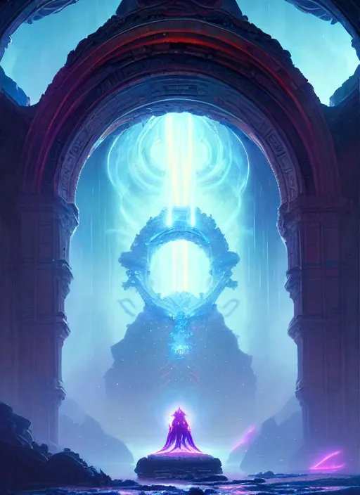 Image similar to rebulon the ancient arch - demon, by greg rutkowski and lisa frank, masterpiece concept art, 8 k, intricate detail, cinematic lighting, epic pose, deep colors, majestic view