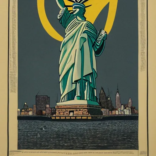 Image similar to statue of liberty attacking new york, chaos, fire