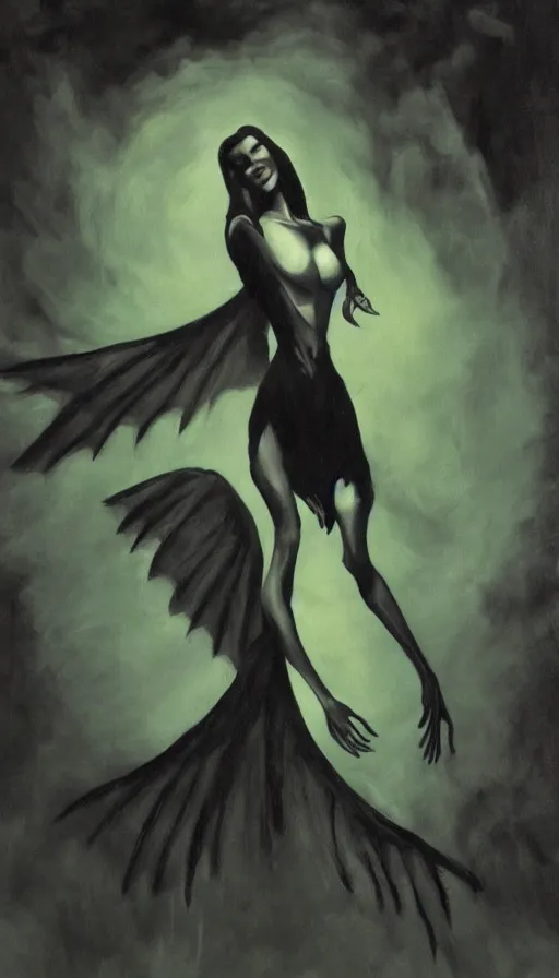 Prompt: manananggal, eerie painting, high contrast