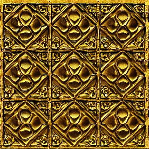 Image similar to 3d render of an abstract medieval pattern gold tile, symetrical