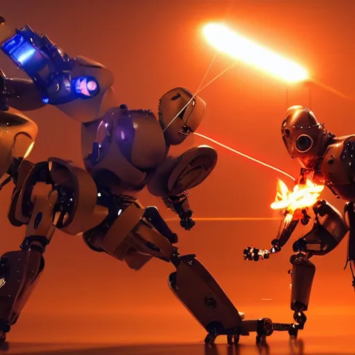 Prompt: robot battle 4 k, cinematic lighting