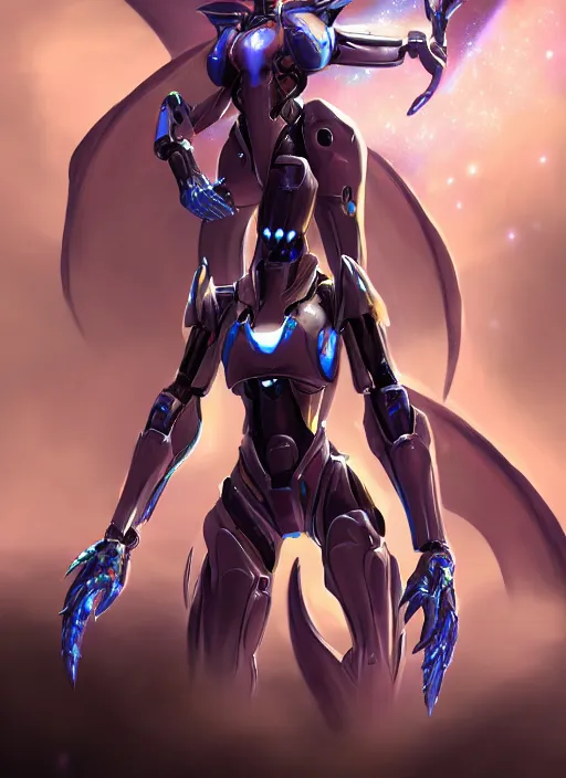 Image similar to cinematic goddess shot, cosmic sized perfectly proportioned stunning beautiful hot anthropomorphic robot mecha female dragon, in space, nebula background, larger than galaxies, holding galaxy, sharp claws, sleek silver armor, epic proportions, epic size, epic scale, digital art, furry art, macro art, dragon art, giantess art, warframe fanart, furaffinity, deviantart