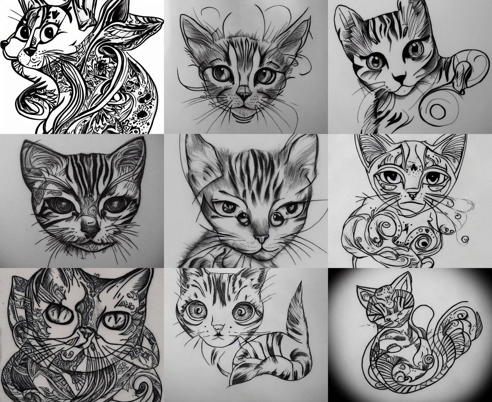 Image similar to Tattoo Design line sketch Stylized kitten
