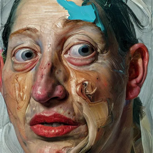 Image similar to high quality high detail painting by lucian freud and jenny saville, hd, madly in love, turquoise