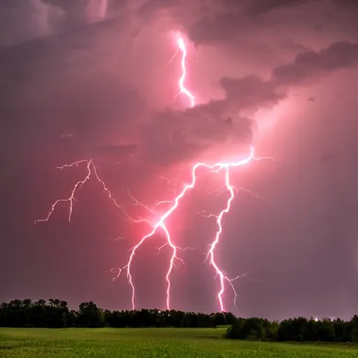 Image similar to a thunderstorm with red lightning and 10 tornados