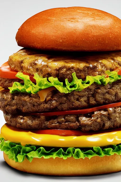 Prompt: quadruple patty hamburger, commercial photography