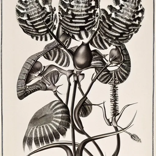 Image similar to ceropegia woodii scientific illustration by ernst haeckel