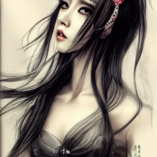 Image similar to a drawing of a woman looks like chinese actress fanbingbing, with long white hair, a character portrait by yoshitaka amano, featured on pixiv, fantasy art, official art, androgynous, anime
