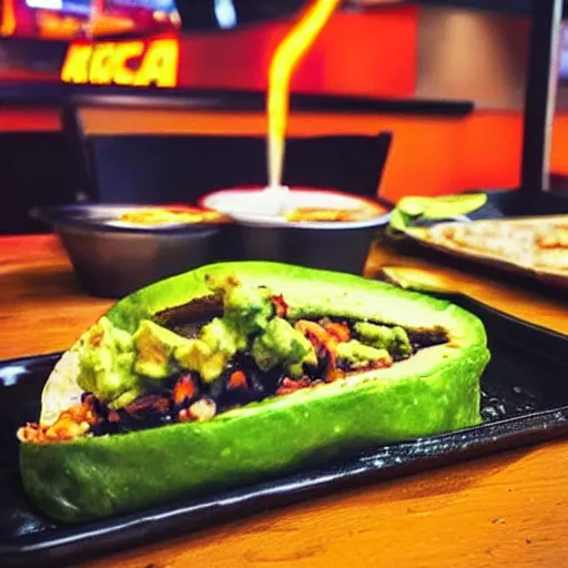 Image similar to “ nikocado avocado ruthlessly burning down a taco bell restaurant ”