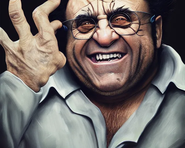 Prompt: danny devito as wolverine, claws up, oil on canvas portrait, octane render, trending on artstation