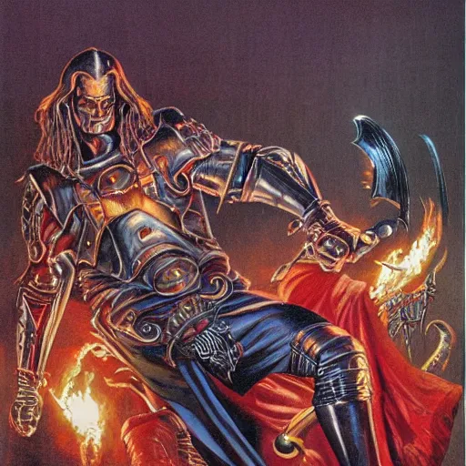 Prompt: Artwork by Clyde Caldwell of The Sanguinary Grail.