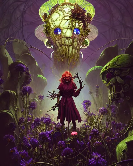 Prompt: the platonic ideal of flowers, rotting, insects and praying of cletus kasady carnage thanos davinci nazgul wild hunt chtulu mandelbulb ponyo botw bioshock, d & d, fantasy, ego death, decay, dmt, psilocybin, concept art by randy vargas and greg rutkowski and ruan jia and alphonse mucha