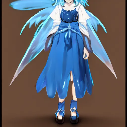 Image similar to full body shot of Cirno, concept art trending on artstation