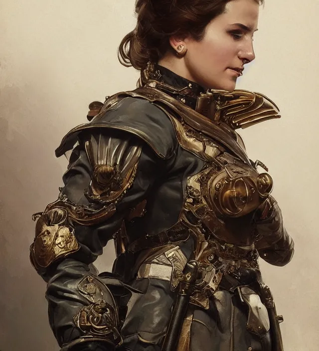 Image similar to portrait of a spanish woman wearing a white traditional nineteenth century military jacket, metal shoulder pauldrons, intricate, highly detailed, digital painting, artstation, concept art, sharp focus, cinematic lighting, illustration, art by artgerm and greg rutkowski, alphonse mucha, cgsociety