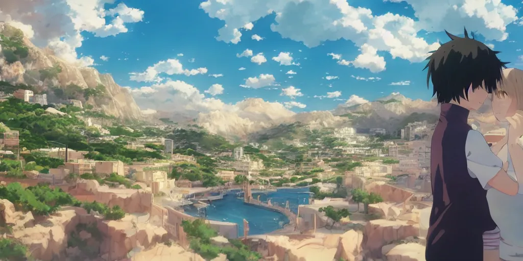 Image similar to beautiful anime Costa Blanca by makoto shinkai