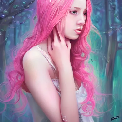 Image similar to teen girl, pink hair, gorgeous, amazing, elegant, intricate, highly detailed, digital painting, artstation, concept art, sharp focus, illustration, art by nel-zel formula
