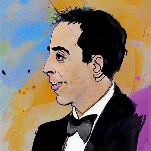 Image similar to beautiful portrait of Jerry Seinfeld by Milo manara and David downton