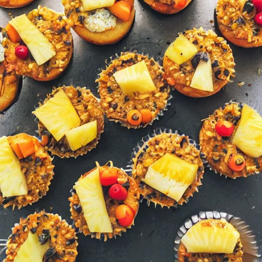 Prompt: pineapple pizza cupcake, food photography