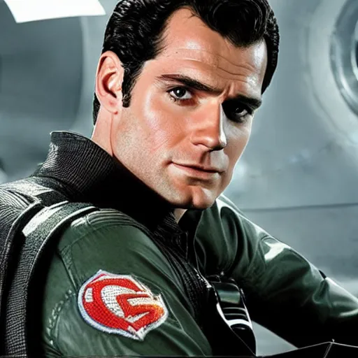 Prompt: Henry Cavill as pilot in Top Gun, promo shoot, studio lighting