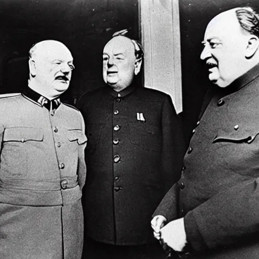 Image similar to Stalin, Churchill and Franklin Roosevelt having a great time