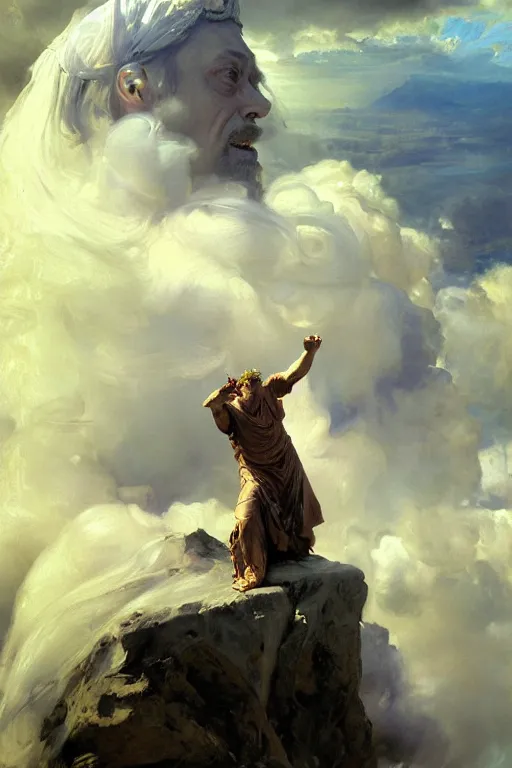 Image similar to beautiful detailed expressive impressionistic oil painting portrait of ancient roman god emperor steve buscemi ascending into the clouds wearing the civic crown, renaissance painting, art by anders zorn, wonderful masterpiece by greg rutkowski, expressive brush strokes, beautiful cinematic light, american romanticism by greg manchess, jessica rossier