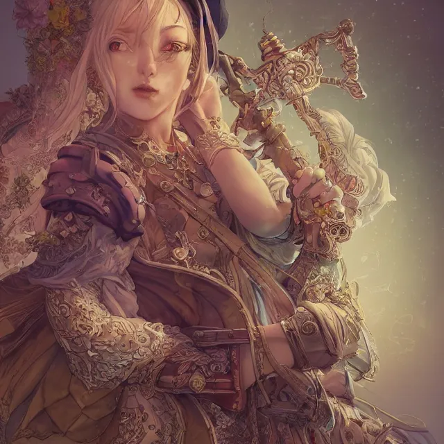 Image similar to studio portrait of neutral good colorful female cleric bard healer as absurdly beautiful, gorgeous, elegant, young gravure idol, an ultrafine hyperdetailed illustration by kim jung gi, irakli nadar, intricate linework, sharp focus, bright colors, octopath traveler, final fantasy, unreal engine 5 highly rendered, global illumination, radiant light, detailed and intricate environment