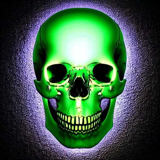 Image similar to real human skull with digital light eyes