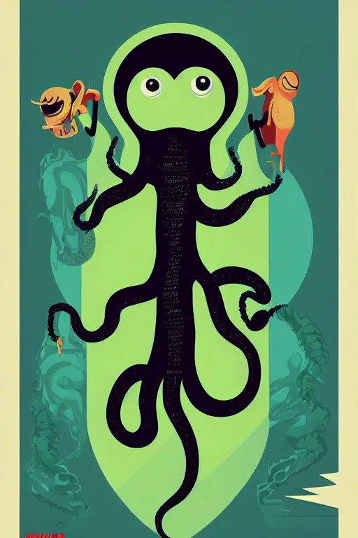 Prompt: a movie poster for the film (green monster octopus) by Tom Whalen, highly detailed, award winning creature portrait, fantasy, artstation