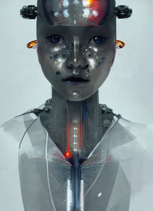 Image similar to portrait of a futuristic geisha cyborg, in the style of ghost in the shell, x - ray, kintsugi, modern fine art, fractal, intricate, elegant, highly detailed, digital photography, subsurface scattering, by jheronimus bosch and greg rutkowski,