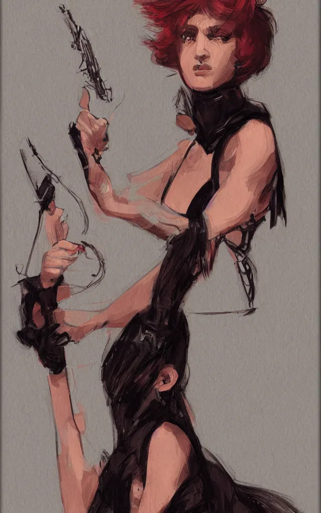 Image similar to portrait, character design, glam rocker in the style of syd mead and john william waterhouse