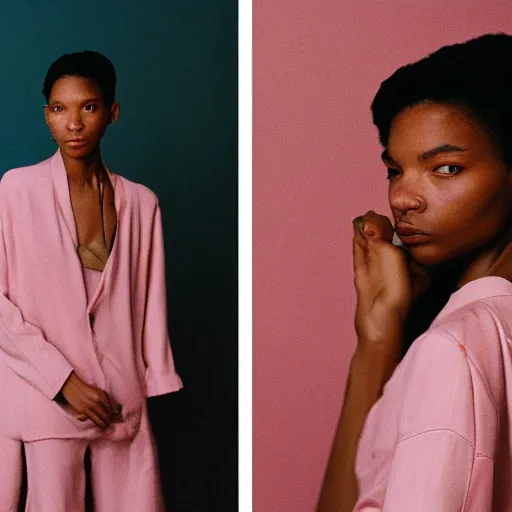 Image similar to realistic photoshooting for a new heliot emil lookbook, color film photography, photo of a woman, photo in style of tyler mitchell, 3 5 mm, featured on vogue