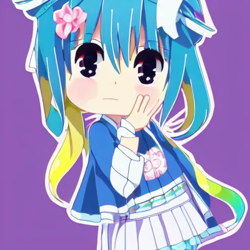 Image similar to character portrait of a singular kawaii chibi in the sytle of kyoto animation, in simple background