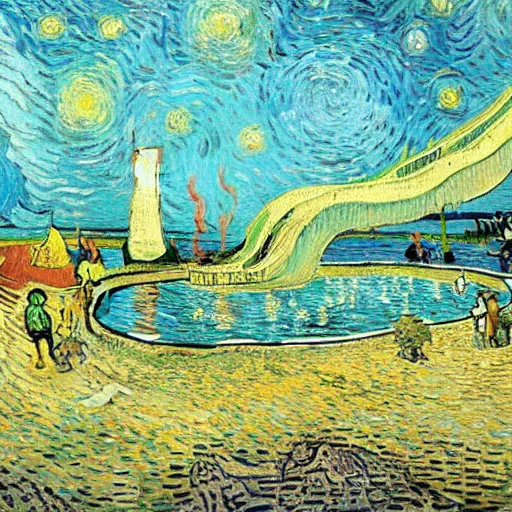 Image similar to van gogh painting of a waterpark