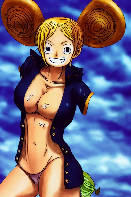 Image similar to A full portrait photo of nami one piece, f/22, 35mm, 2700K, lighting.