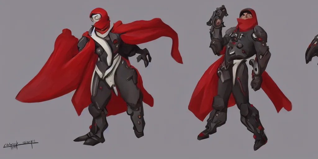 Image similar to new overwatch hero concept art, penguin with red scarf, game concept art