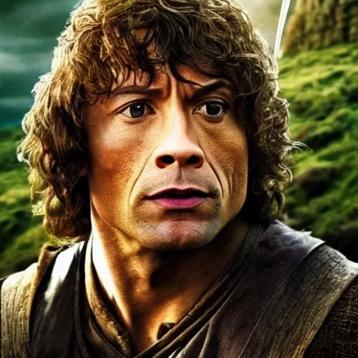 Prompt: dwayne the rock johnson as bilbo baggins, hobbit, lord of the rings, movie, photo, hyperdetailed, sharp focus,