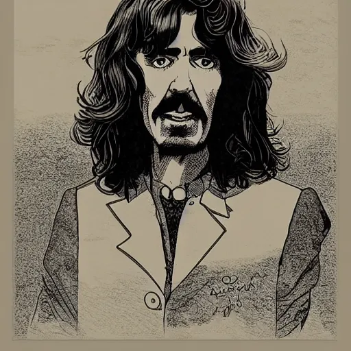 Image similar to George Harrison in the style of Moebius