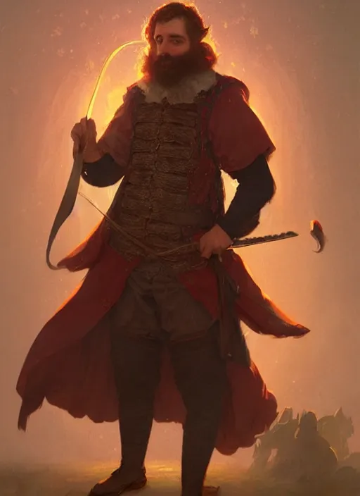 Prompt: illustration of rick moranis as a bard dressed in renaissance clothing with a big beard, by greg rutkowski artstation